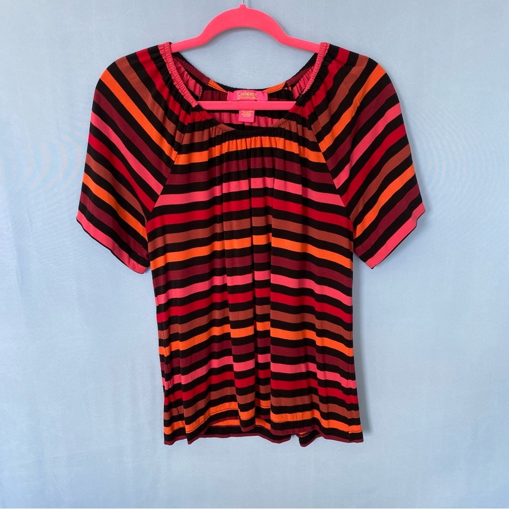 Catherine Malandrino Top Size Small Bright Striped Short Sleeve colorful - Picture 8 of 9